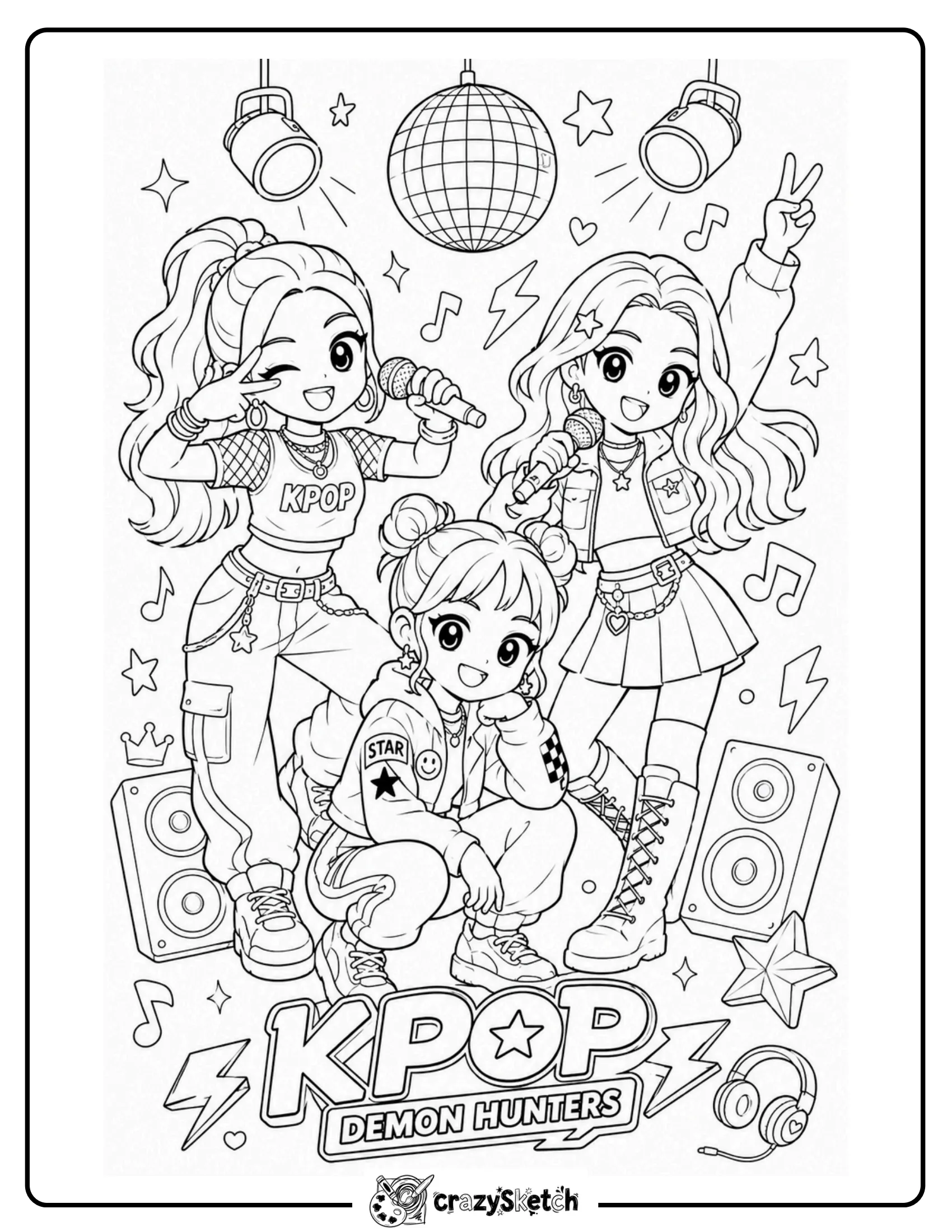 KPop Demon Hunters group coloring page