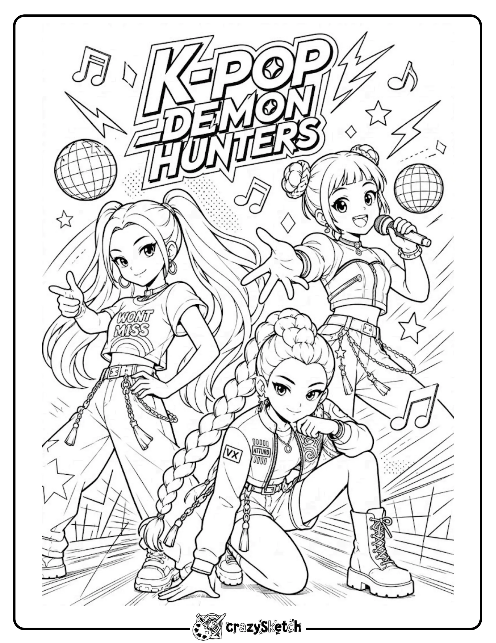 KPop Demon Hunters group coloring page