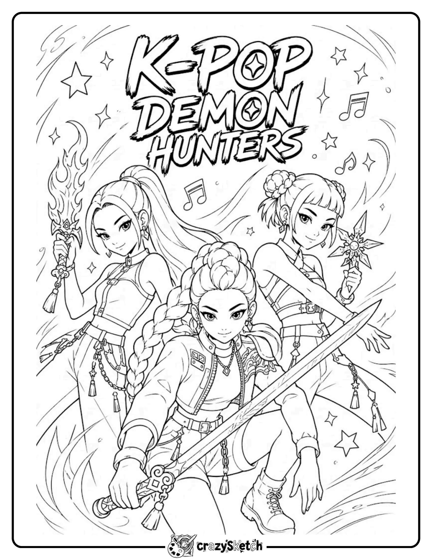 KPop Demon Hunters group coloring sheet