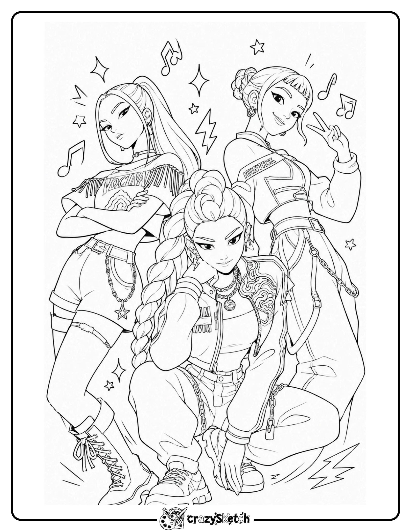 KPop Demon Hunters group coloring page