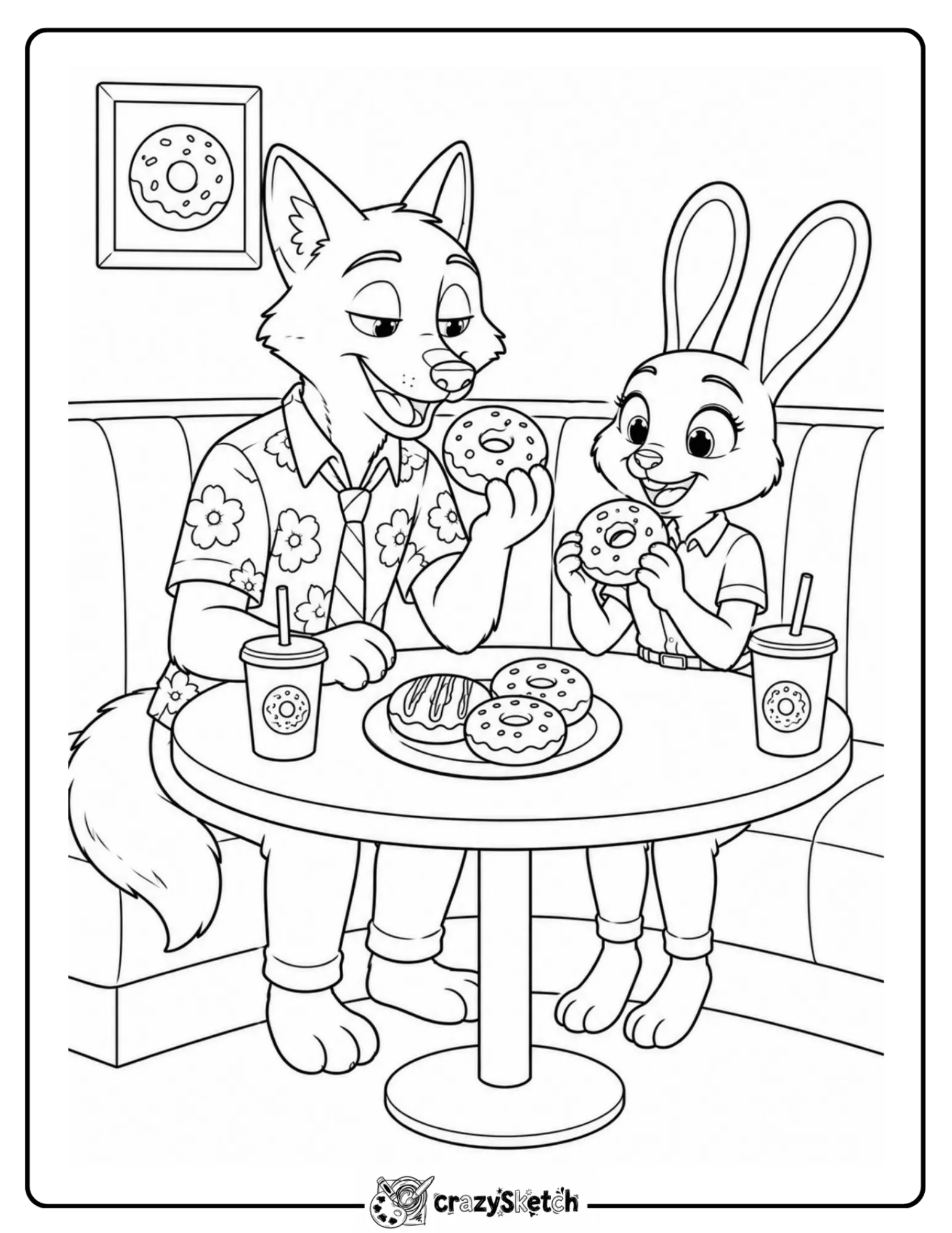 Zootopia characters table scene coloring page