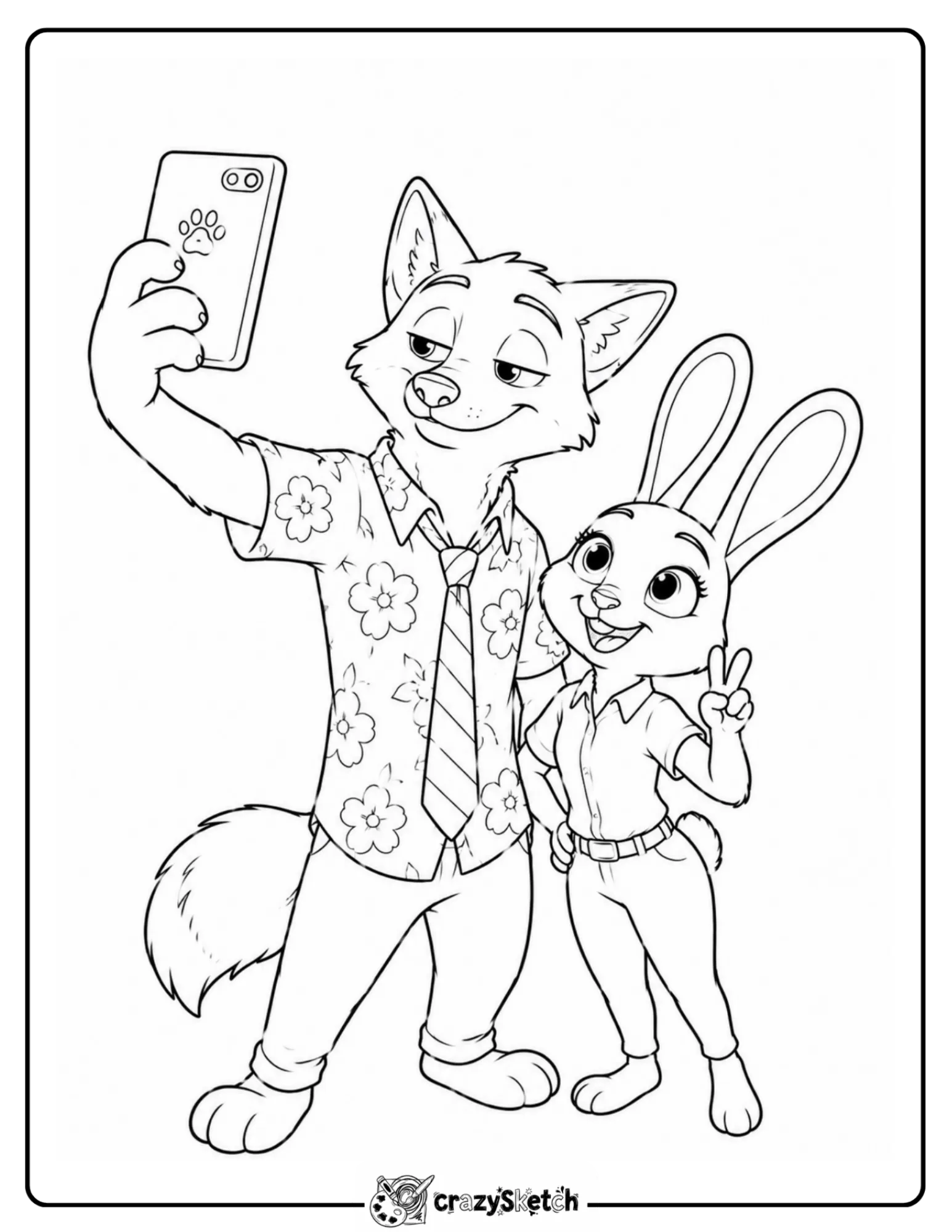 Judy Hopps and Nick Wilde character coloring page