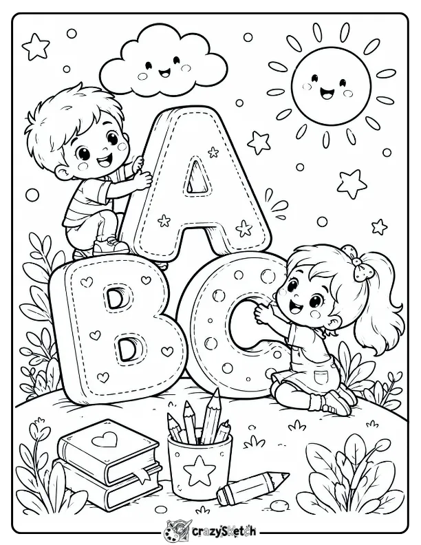 ABC Back to School Coloring Page with Cute Animals