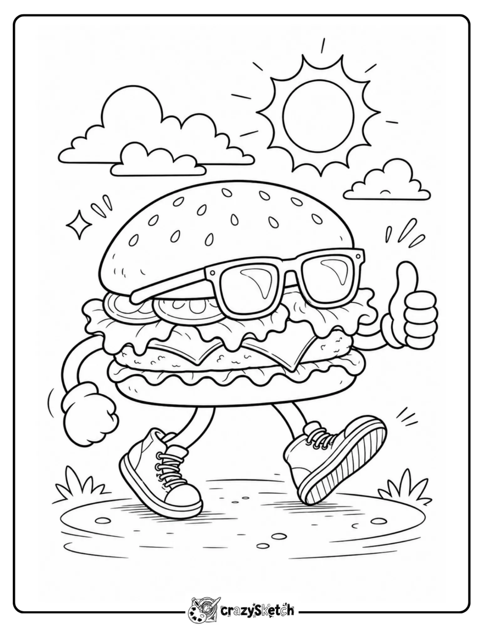 Hamburger with fries coloring page