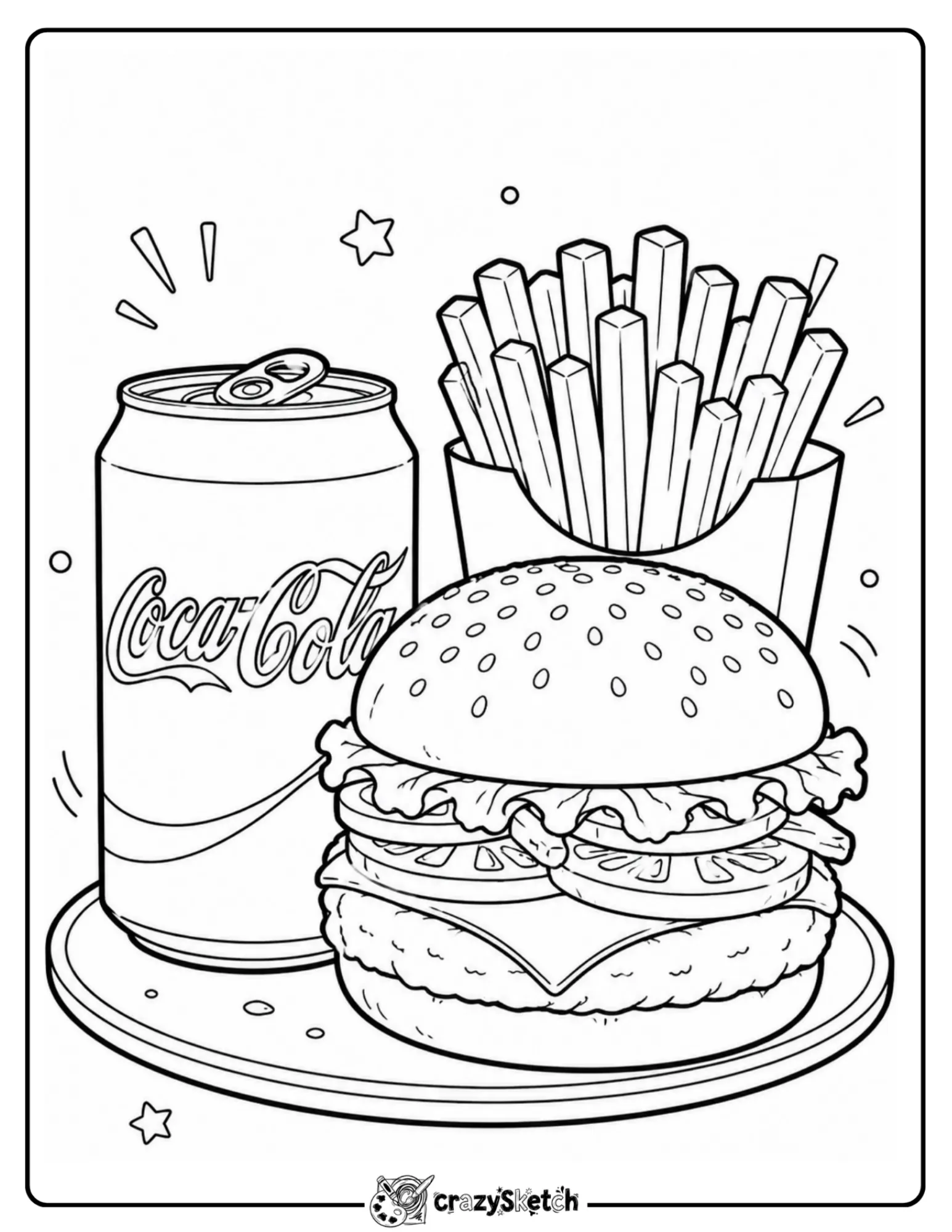 Burger and fries coloring page