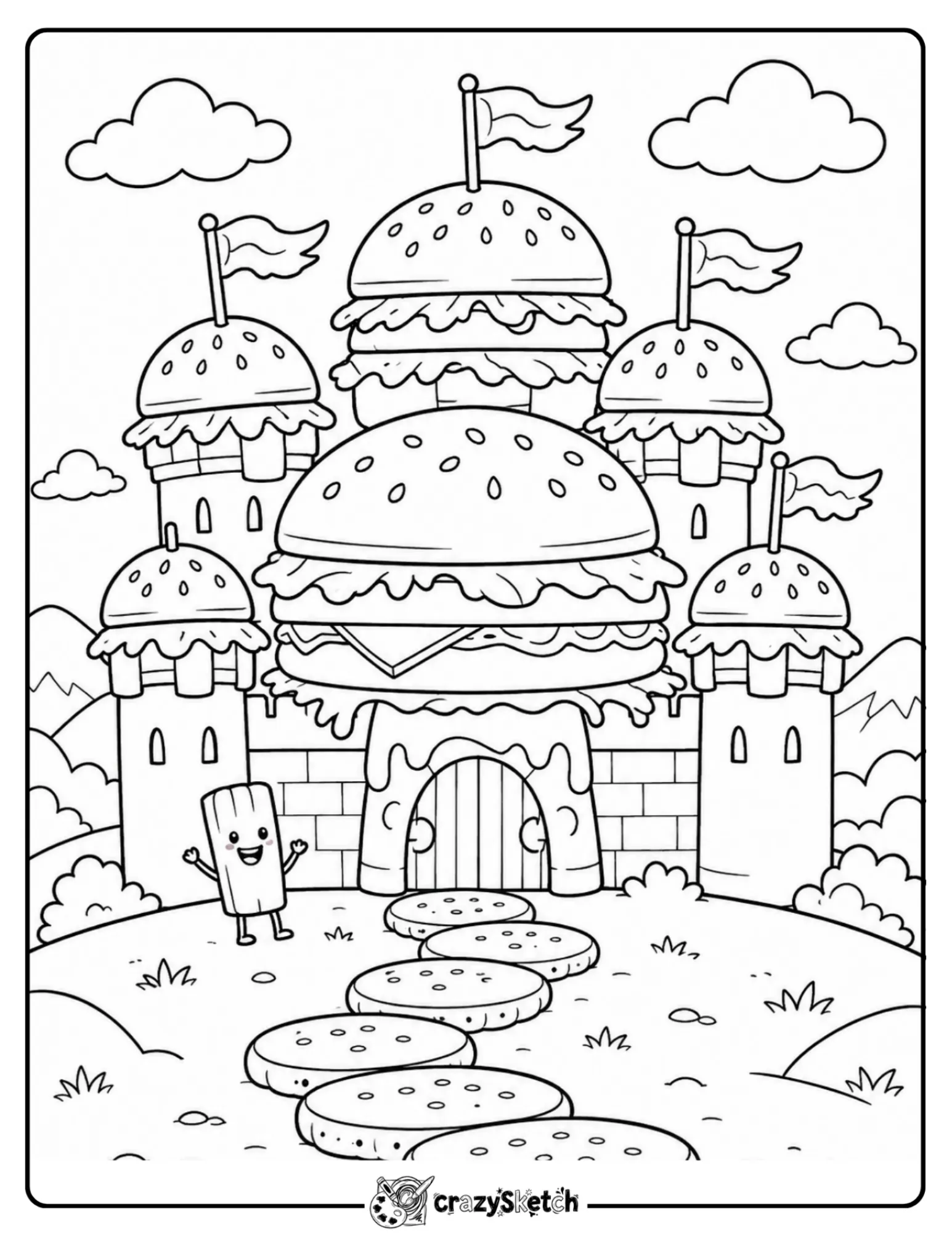 Burger restaurant coloring page