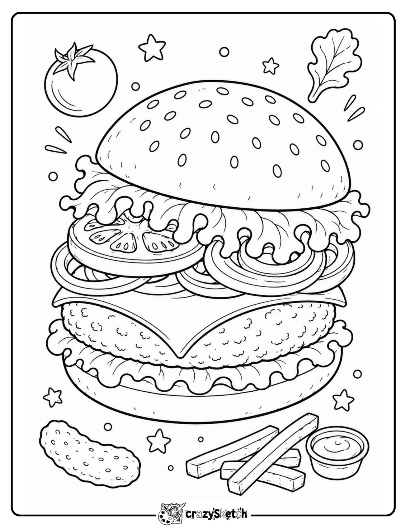 Stacked cheeseburger coloring page