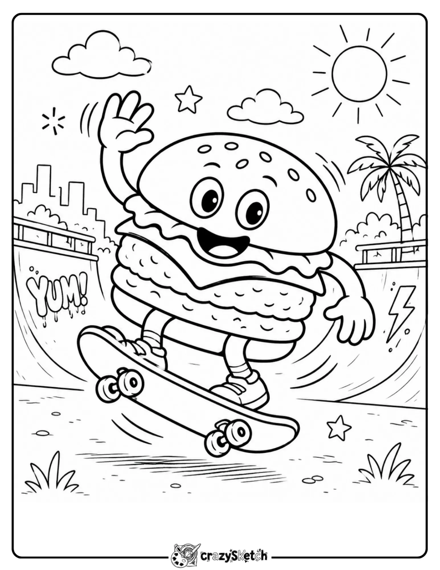 Cute cartoon burger coloring page