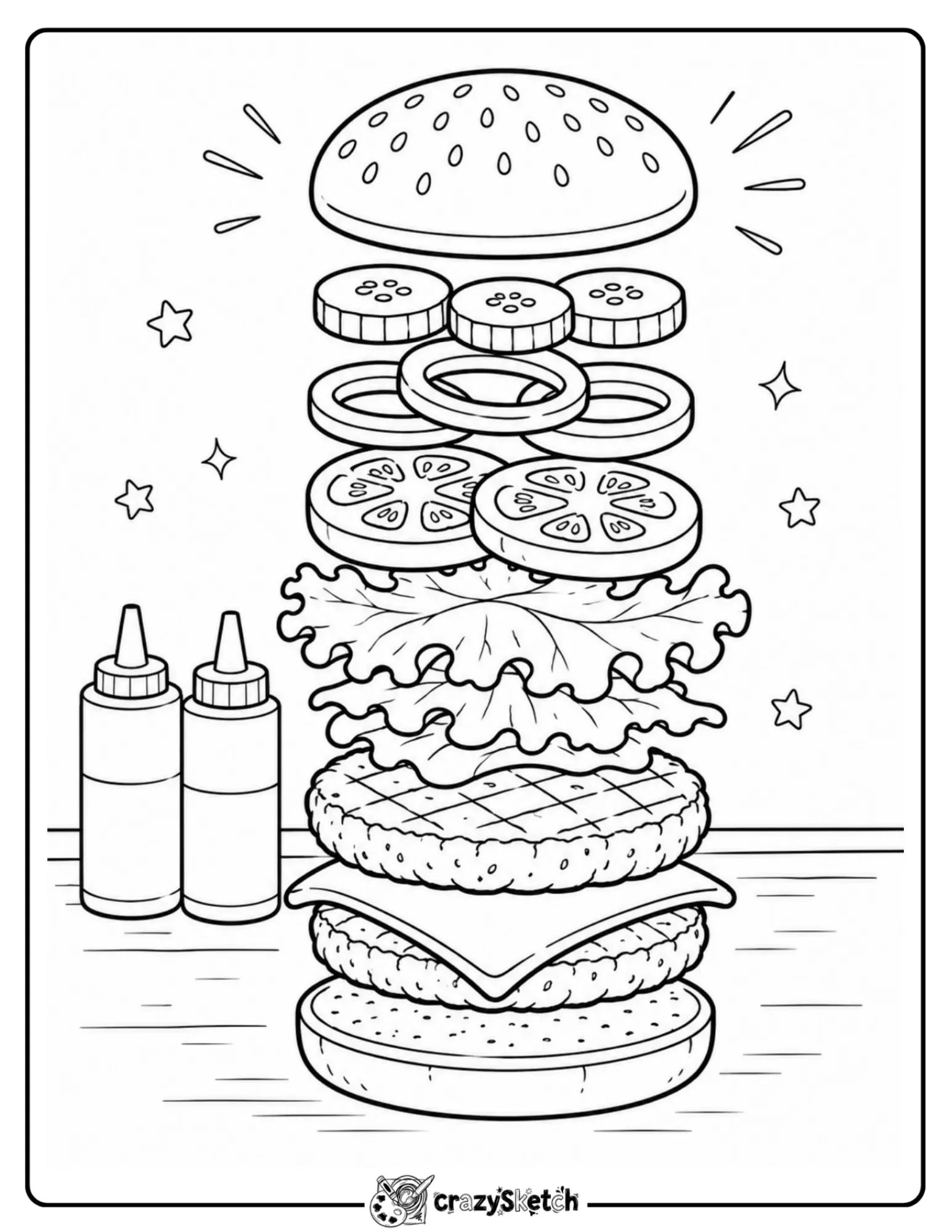 Tall hamburger stack coloring page