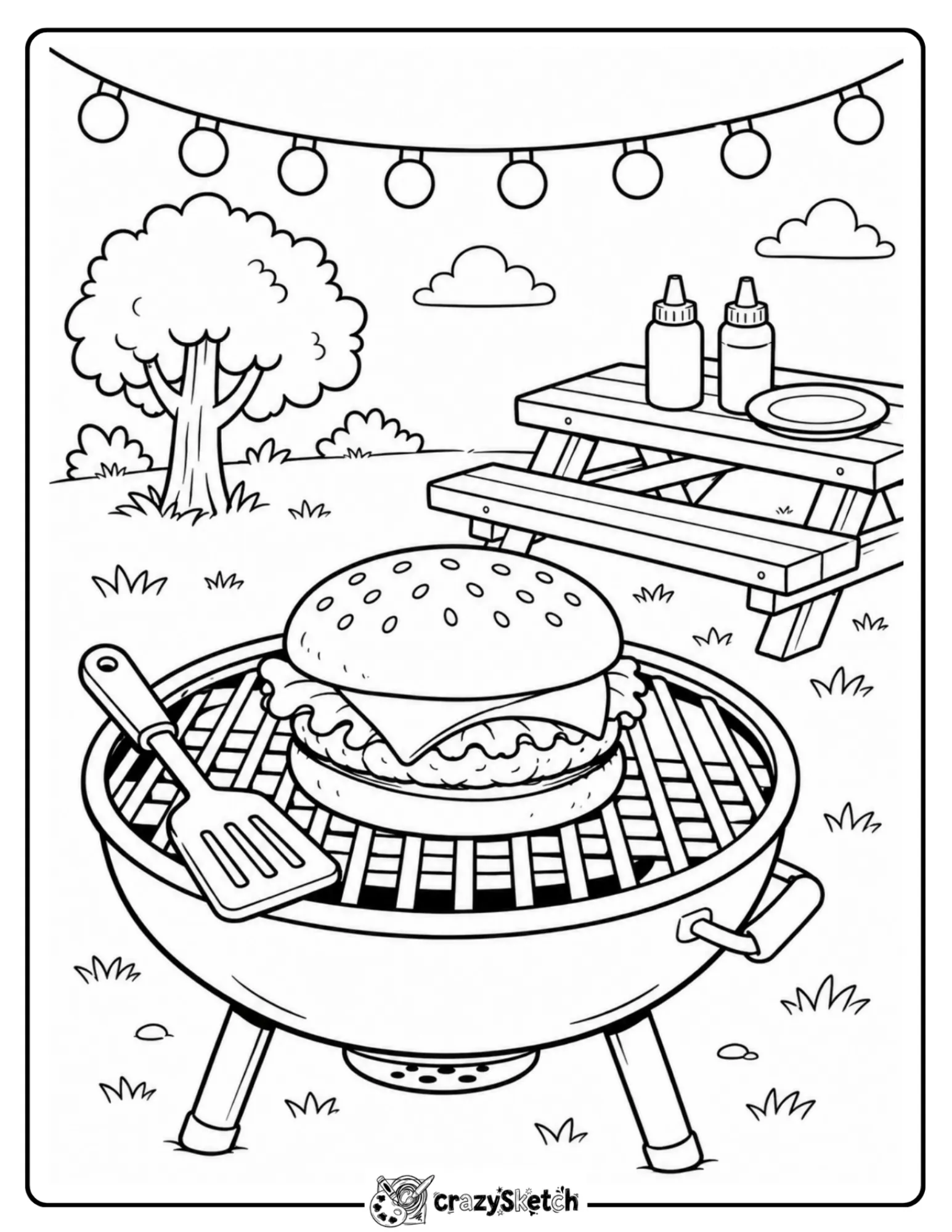 Burger grill coloring page