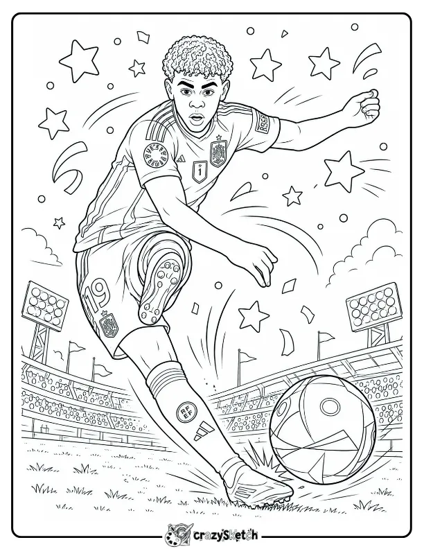 Lamine Yamal soccer coloring page with ball