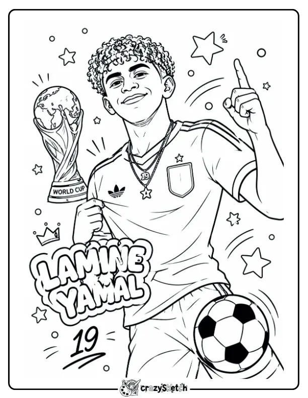 Lamine Yamal soccer player coloring page with football