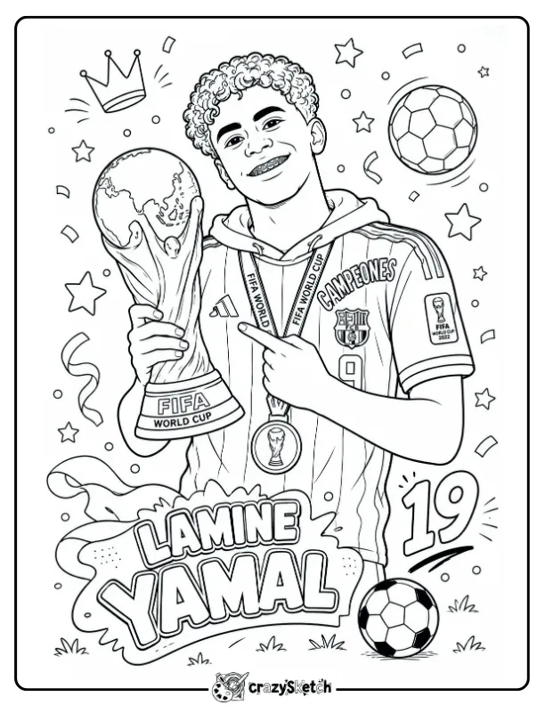 Lamine Yamal soccer coloring page holding football