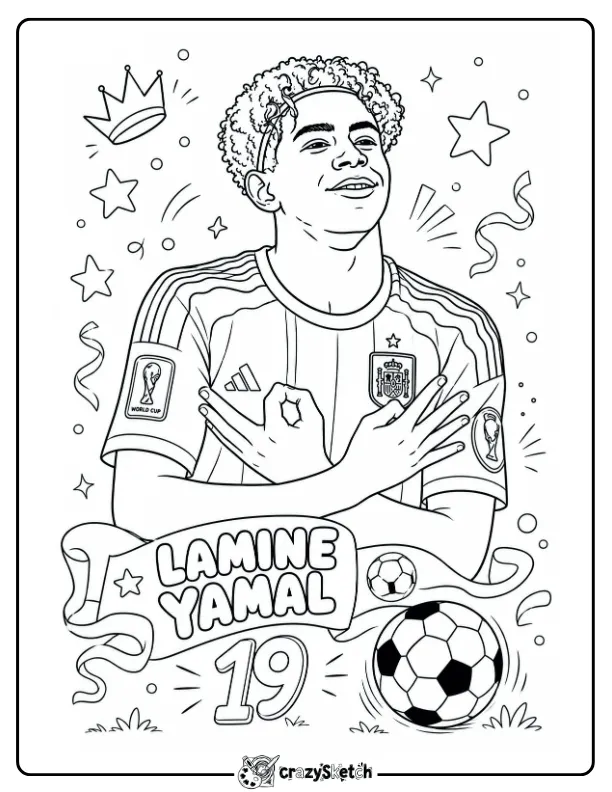 Lamine Yamal soccer coloring page with football
