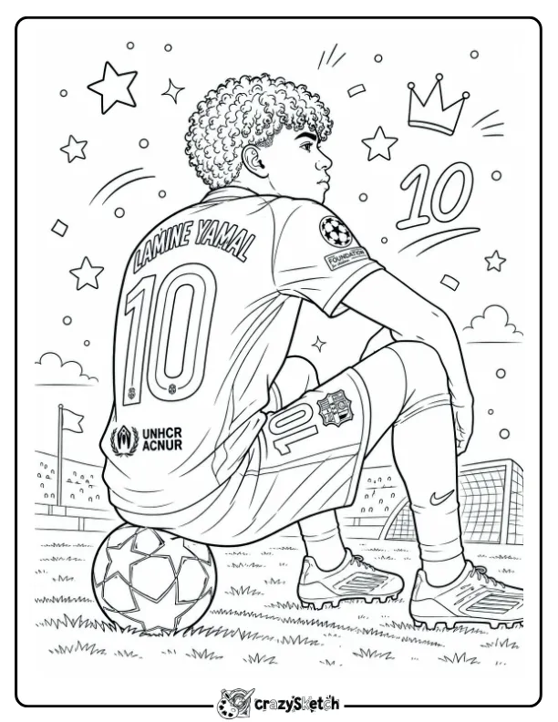 Lamine Yamal back view soccer jersey coloring page